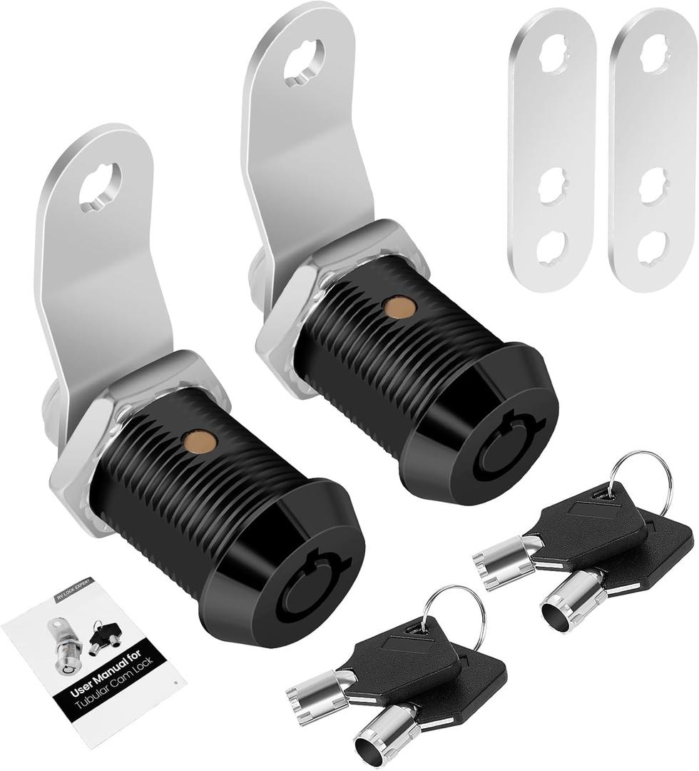 2 Pack Cabinet Lock with Keys, 7/8" RV Storage Locks Keyed Alike, RV Locks for Storage Door, Camper Cabinet Door Toolbox Lock Mailbox RV Cam Locks with Manual (Black -2 Pack, 7/8 Inch)
