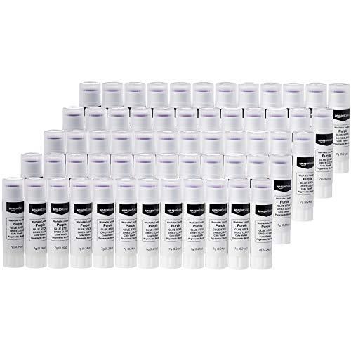 Amazon Basics Purple Washable School Glue, Dries Clear, 0.24-oz. Sticks, 8 Pack of 60, 480 Count Total