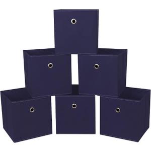 Foldable Storage Cubes Bins ,11 Inch Cloth Storage Cube Fabric Storage Box Cubes Organizer Baskets with Handles for Home Organizer Set of 6 (Navy Blue)