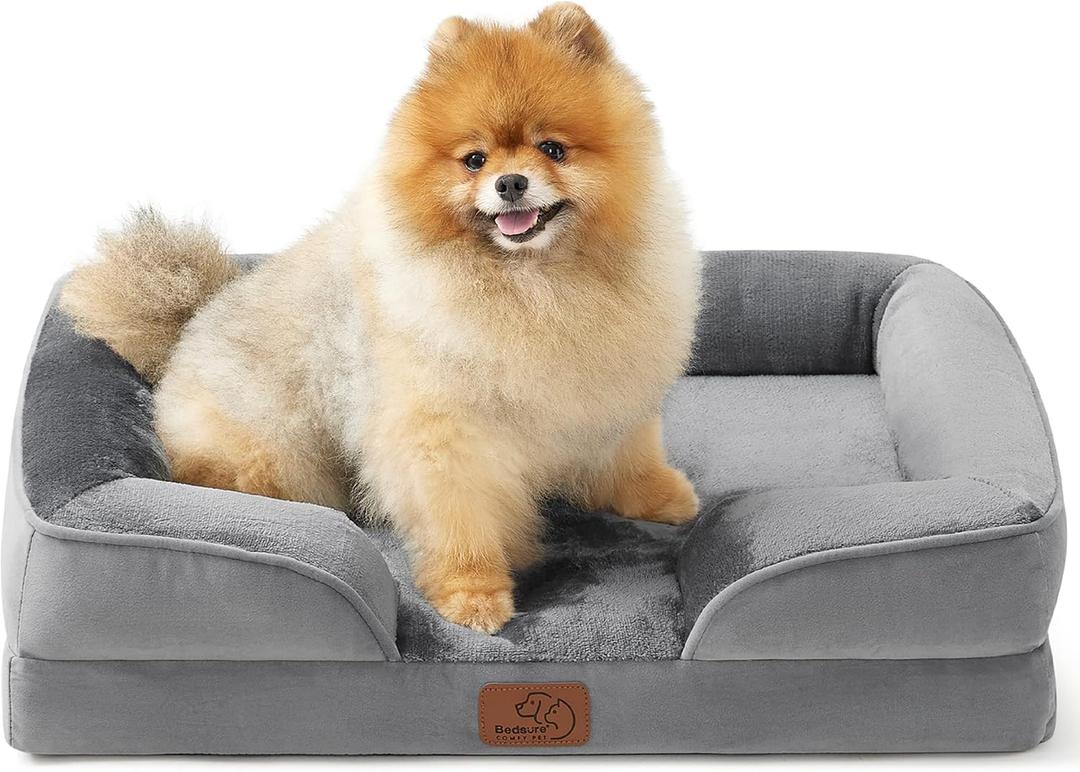 Bedsure Orthopedic Dog Bed - Bolster Dog Sofa Beds for Small Dogs, Supportive Foam Pet Bed with Removable Washable Cover, Waterproof Lining and Nonskid Bottom Couch, Grey (24.0"L x 18.0"W x 6.0"Th)