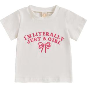 Toddler Baby Girls Clothes Short Sleeve I'm Literally Just A Girl Bow Embroidery T-Shirt Top Cute Summer Tee