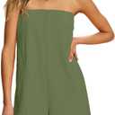 ReachMe Womens Strapless Short Rompers Off Shoulder One Piece Short Jumpsuits Summer Sleeveless Rompers with Pockets (Green, S)
