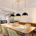 Farmhouse Pendant Lights, 3-Light Black and Gold Dome Pendant Light Fixtures,Industrial Kitchen Island Lighting for Dining Room Bar, E26 Base