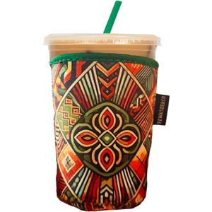 Neoprene Insulated Cup Sleeve for Iced Coffee, Hot & Cold Beverages  Reusable, Washable Drink Holder Cup Sleeve  Anti-Slip, Eco-Friendly, Multi-Color Design (PYRAMID, LARGE)
