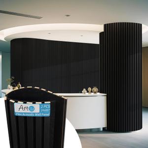 Art3d 2-Pack Acoustic Wood Slat Wall Panel with Roll-Flat Design - 95.3 x 23.8 Inch Sound Absorbing Panels for Living Room Columns Corridor Curved Wall Decor, Blackwood