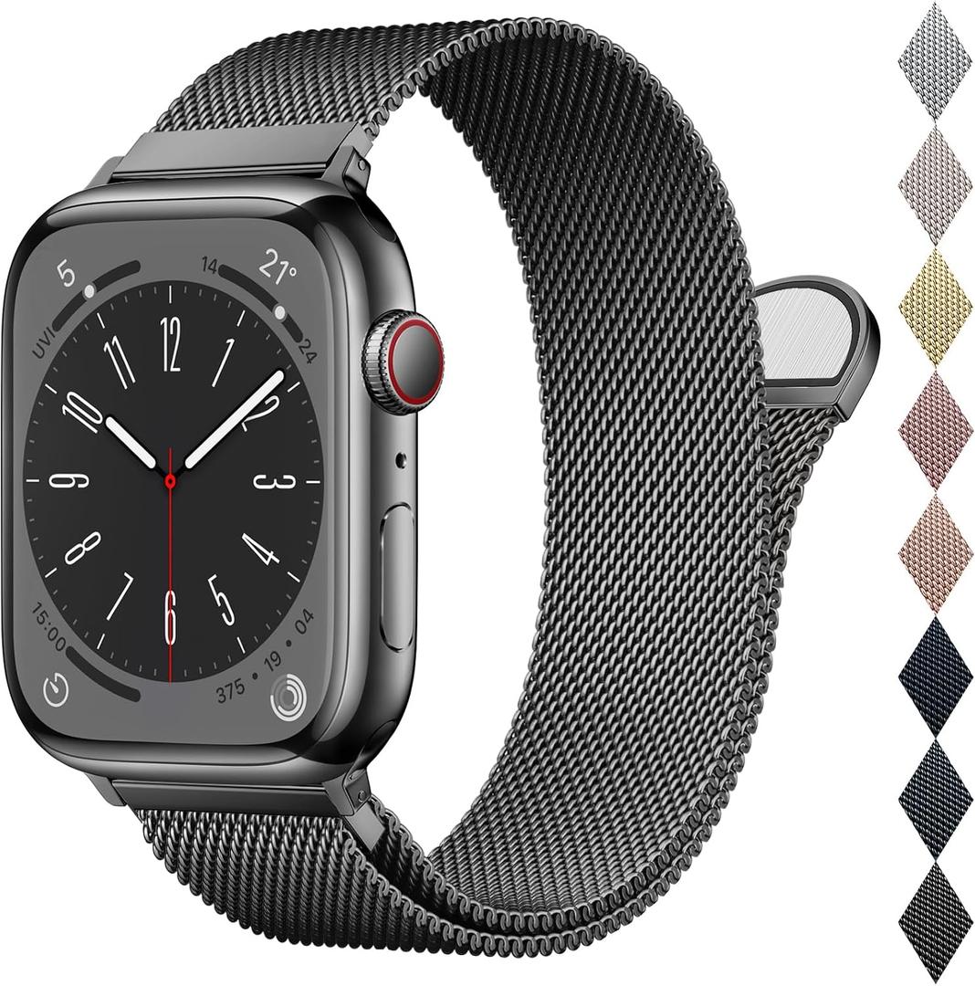 BELONGME Mesh Metal Loop Compatible with Apple Watch Band 40mm 41mm 38mm 42mm Series 11 10 9 8 7 6 5 4 3 2 1, SE 3 2 1 Women Men, Stainless Steel Strap with Magnetic Clasp for iWatch Bands