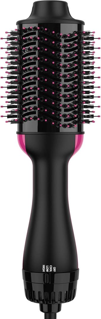 Hair Dryer Brush Blow Dryer Brush in One, Upgraded 4 in 1 Hair Dryer and Styler Volumizer with Negative Ion Anti-frizz Ceramic Titanium Barrel Hot Air Hair Straightener Brush (Black/Pink)