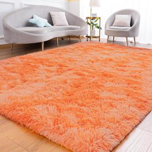 Fluffy Rug for Bedroom Living Room, 2x6 Orange Area Rugs, Faux Fur Shag Modern Carpet Ultra Soft Girls Boys Room Home Decor, Tie-Dyed
