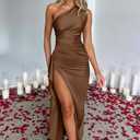 Memoriesea Women's Sexy One Shoulder High Split Cocktail Wedding Party Maxi Dress (M)