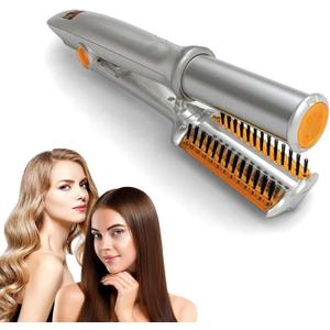 2 in 1 Hair Curler Straighter Rotating Iron, Curling Iron Wand for Hair Curling and Straighting, Dry and Wet Styling Tool, Travel for Girls Women (Silver)