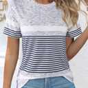 LilyCoco Womens Striped Shirt Color Block Crewneck Short Sleeve T Shirt Grey X-Large (Gray, XL)