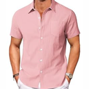 Vssjavun Mens Short Sleeve Button Down Shirts Casual Collared Shirt Lightweight Hawaiian Shirts Pink, 2XL