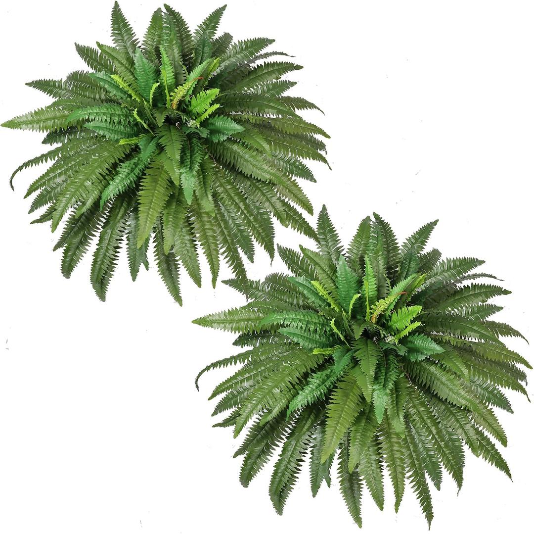 Artificial Ferns for Outdoors & Indoors, 2 Packs Fake Ferns Artificial Plants Large, 48in Lifelike Faux Boston Fern with 88 Fronds Ideal for Planter Porch Home Garden Business Decor, Potted or Hanging