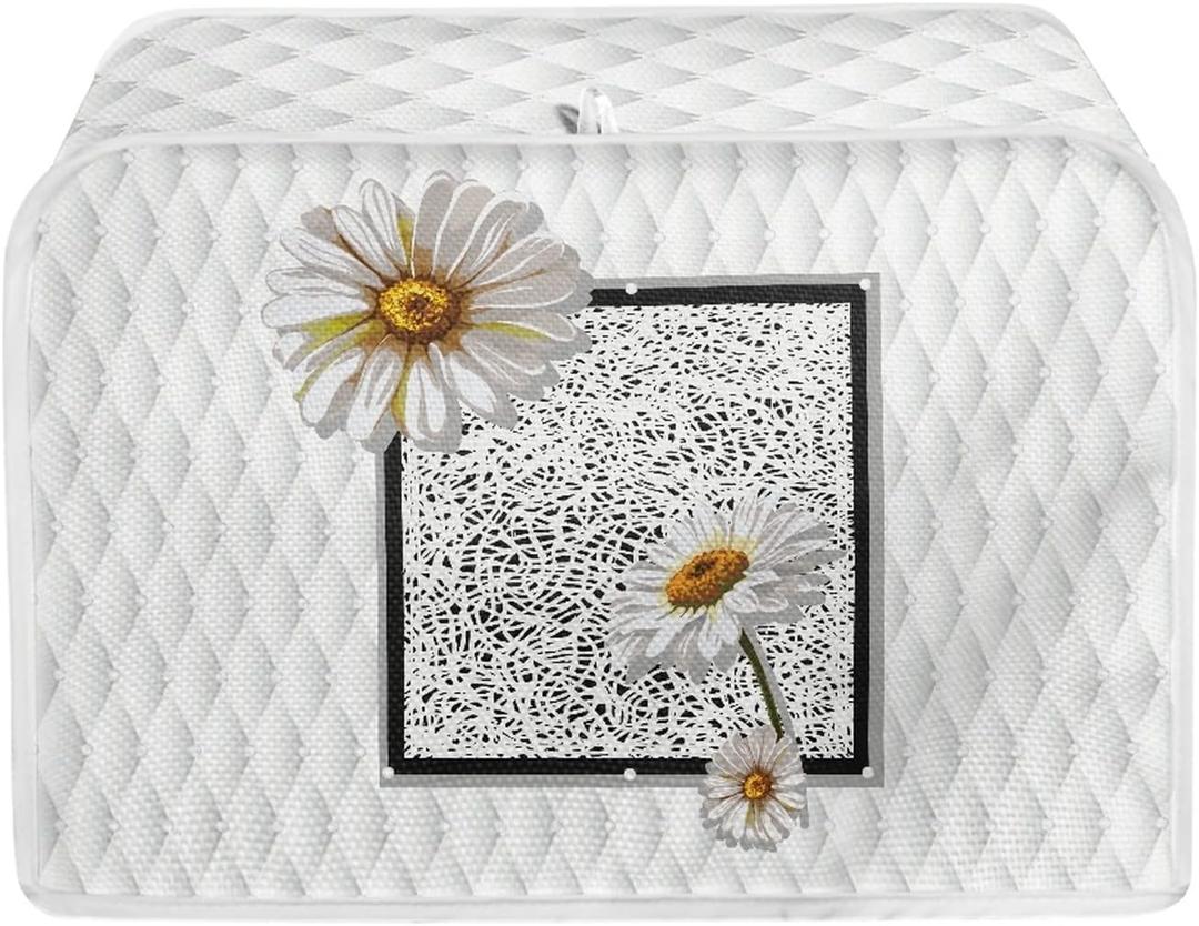 Daisy Print 4 Slice Toaster Covers White, Anti-Sputtering Bread Toaster Cover, Small Washable Kitchen Appliance Protector, Keep from Dust Fingerprint