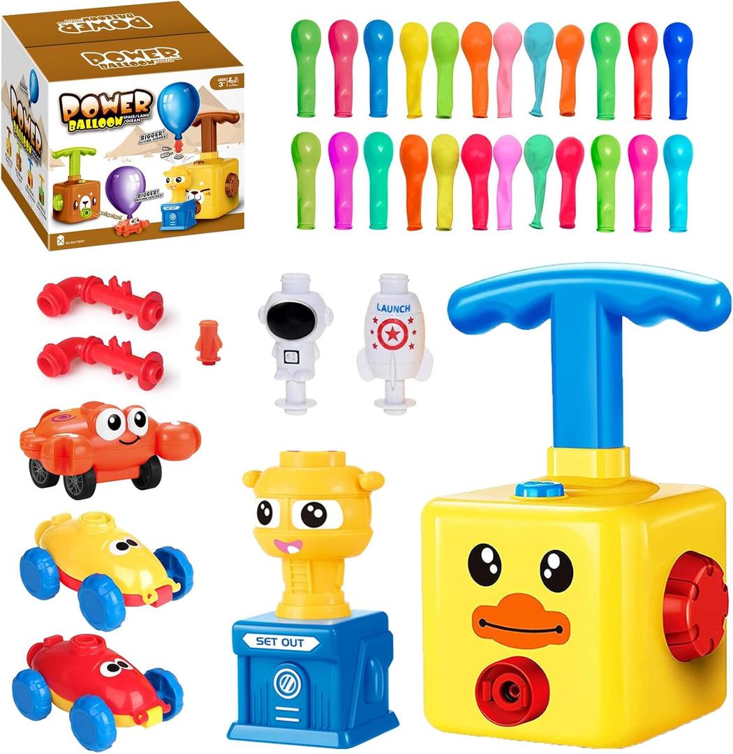 Balloon Launcher Toy Set, Balloon Powered Cars, Creative Inflatable Pump Racing Car, Scientific Experiment Intelligence Education Preschool Children's Toys (Duck)