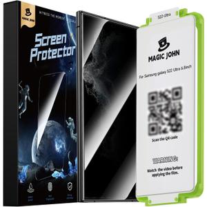 MAGIC JOHN 2 Pack for Samsung Galaxy S22 Ultra Privacy Screen Protector [PET film] Not Glass 6.8 inch,[100% Fingerprint ID Compatible] Anti Spy, Easy Installation Tray