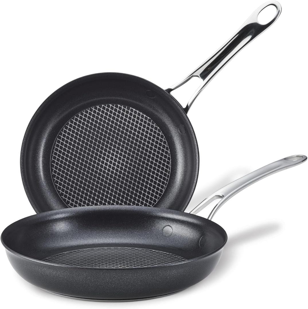 Anolon X Aluminum Nonstick Cookware Frying Pans/Skillet Set, 8.25 Inch and 10 Inch - Dark Gray