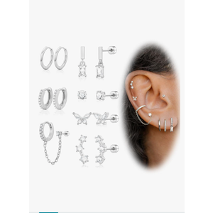 Hypoallergenic Flat Back Earrings, Cartilage Earrings for women Trendy Surgical Steel Earrings 14K Gold Small Stud Hoop Huggie Earrings Dangle Chain Earring Stacks Set for Multiple Piercing