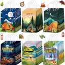 Kosiz 24 Pcs Camping Party Favors Bags Camp out Gift Goodie Paper Bags Hiking Campfire Adventure Tent Happy Camper Candy Treat Pouch with Handles for Camping Birthday Party Decorations Supplies