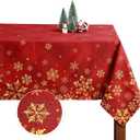 WovWeave Christmas Tablecloth Xmas Red Buffalo Plaid Tablecloth Golden Snowflake Washable Table Cover 60 x 84 Inch for Rectangle Table Farmhouse Winter Xmas Dinner Parties Holiday Decorations