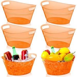 meekoo 6 Pcs Plastic Ice Buckets Bulk with Handles 4.5L Oval Storage Tub Large Capacity Ice Drink Bucket for Party Bar Wine Beer Champagne Beverage Bottle Cooler (4.5 L,Orange)
