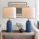 20.5 inches Modern Ceramic Dark Blue Bedside Lamp Set of 2 for Bedroom Decor Farmhouse Table Lamp for Living Room Office Dorm 