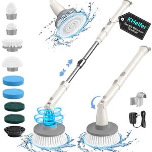 kHelfer Electric Spin Scrubber, 2025 New Shower Scrubber 8 Replacement Head, 1.5H Cordless Bathroom Scrubber Dual Speed, Shower Cleaning Brush with Extension Arm for Bathtub Tile Floor