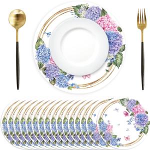 Paper Placemats Disposable 50 Pack Hydrangea Placemats 13.4 Inch Hydrangea Floral Place Mats Round Table Mats Spring Summer Table Mats for Birthday Wedding Party Supplies