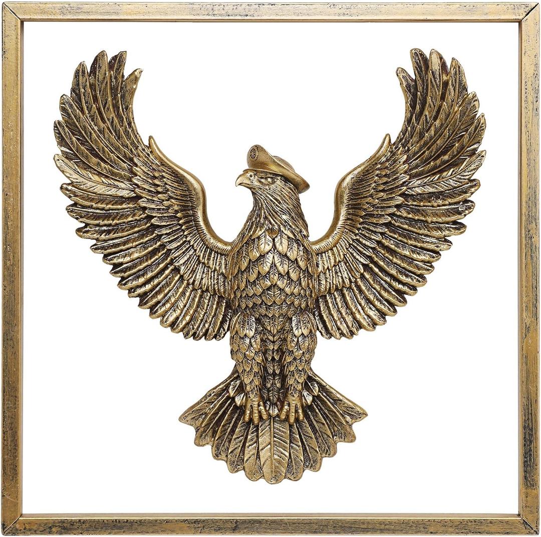 Bird Wall Art Decoration Sculpture (Eagle, Gift Metal Frame)- Exquisite Wall Hanging Sculptures for Living Room, Bedroom, Office - Handmade Home Art Decor & Unique Housewarming Gift