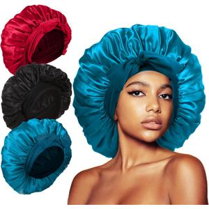 3Pcs Bonnets for Sleeping, Extra Satin Silk Bonnet for Sleeping Women with Tie Band for Curly Hair Jumbo Bonnet Braids