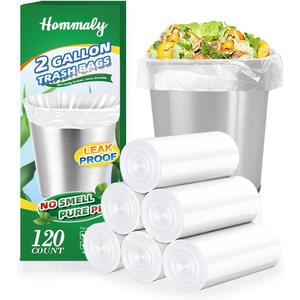 Hommaly 2 Gallon (1.8-2 Gal)120 pcs Small Clear Trash Bags, Strong 1.8 Gallon Garbage Bags, Bathroom Trash Can Bin Liners Unscented, Mini Plastic Bags for Office, Waste Basket Liner,Fit 6,7,8 Liters