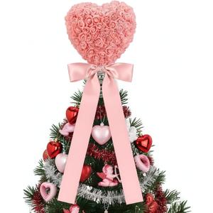 Soulchen Valentine Day Tree Topper 11.8 Inch Heart Tree Topper with Bow Rose Valentines Trees Ornaments Decorations for Valentine's Day Wedding Holiday Party Supplies(Pink)