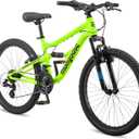 Mongoose Status Mountain Bike, 24 Inch Bike for Kids and Teens, 21 Speed, Aluminum Suspension Frame, Steel Rear Triangle, Suspension Fork, Knobby Mountain Tires, Linear Pull Brakes, For Boys and Girls (Yellow)