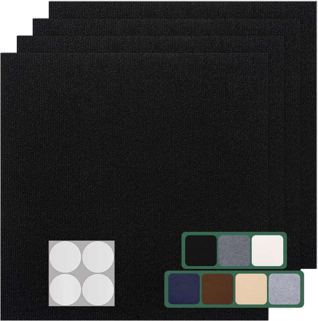 Carpet Tile 10 Pack 24 X 24 Self Adhesive Carpet Floor Tiles Anti-Slip Squares Peel and Stick Floor Tilel DIY Installation for Bedroom(Black)