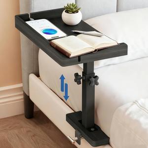 Bedside Shelf for Bed Frame, Clamp On Bedside Table Organizer, Dorm Room Nightstand Alternative for Phone, Glasses, Laptop, Books, Small Storage Tray for Bunk Bed College Dorm (Black)