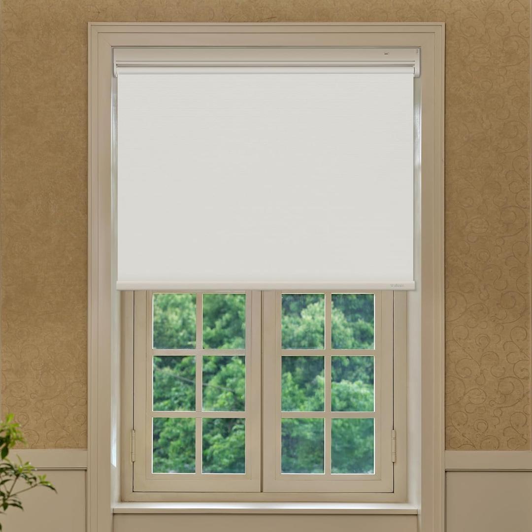 Allesin Motorized Roller Blinds - Rechargeable, Remote Controlled, Cordless and No-Drill Electric Shades for Windows (Custom Size, 100% Blackout White)