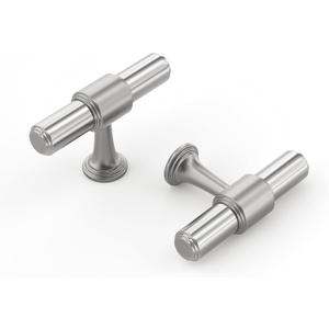 Haliwu 10 Pack Brushed Nickel Cabinet Knobs, T Bar Drawer Pulls, Single HoleZinc & Aluminum Alloy Brushed Finish, Hardware for Bathroom and Kitchen (Single Hole Pulls)