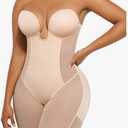 SHAPELLX Strapless Shapewear for Women Deep Plunge Corset Tummy Control Backless Bodysuit Mid Thigh Full Body Shaper Size 2XL