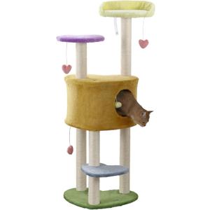 CTR1002A Aisling 51" 4-Tier Modern Sisal Heart Cat Tree with Scratching Posts, Napping Perch, and Dangling Toys, Multi