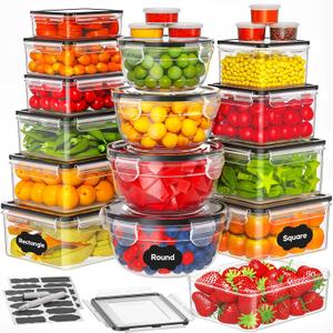 42 PCS Food Storage Containers with Lids (21 Containers & 21 Lids) - Reusable Plastic Food Containers for Kitchen Storage and Organization BPA-Free Leakproof Meal Prep Container with Labels & Pen