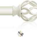 TVWOO White Decorative Farmhouse Curtain Rod:18-45"Adjustable Heavy Duty Single Window Curtain Rod for Bedroom Living Room,Antique White Boho Rustic Drapery Rods with Vintage Twist Finial Easy Install