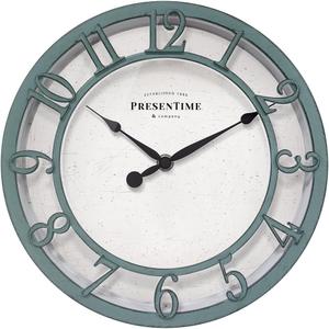 Presentime & Co 10" Farmhouse Series Wall Clock, Shiplap Style, Silent No Ticking, Raised 3D Arabic Numeral, Aged Teal Finish