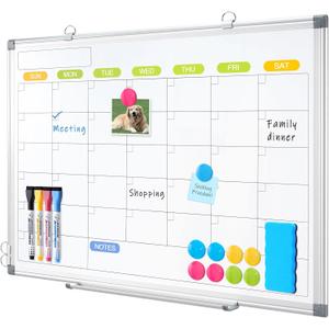 Dry Erase Calendar Whiteboard for Wall, WALGLASS 36" x 24" Magnetic White Board, Monthly Dry Erase Calendar with Silver Aluminum Frame, Double-Sided Hanging Portable Board for Office, Home, School