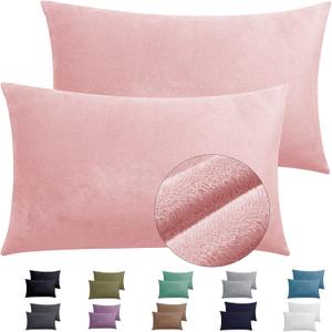 2 Pack Zippered Velvet Standard Pillowcases, Super Soft and Cozy Luxury Fuzzy Flannel Pillow Cases with Zipper, 20x26 Inches, Pink