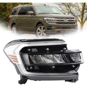 RH Full LED W/Chrome Trim Strip Headlights W/LED DRL Assembly Compatible with 2022-2024 Ford Expedition Limited/Platinum/King Ranch Headlamp Right Passenger Side FO2503427 NL1Z-13008-B NL1Z-13008-J