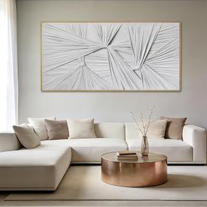 White Abstract Framed Canvas Wall Art, Textured Sculptural Minimalist Artwork, Modern Neutral Wall Decor for Living Room Bedroom Office, Above Sofa, 24x48 Inch