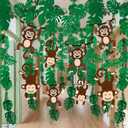 77 Pcs Jungle Monkey Themed Party Decorations Rainforest Tropical 2026 Vbs Safari Birthday Decor with 12 Felt Hanging Monkeys 98.4ft Kraft Paper 14.4ft Artificial Rattan 60 Leaf Garland for Classroom