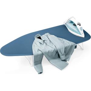 12" x 30" Small Ironing Board Top with Heat Resistant Cover, Compact Mini Ironing Board with Metal Mesh Frame for Dorm, Apartment or Travel with Hanging Hooks, Iron Board, Iron Table Stand, Pure Blue