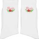 Embroidered Flower Bride Socks - Wedding Day 'BRIDE' Crew Socks - Funny Bridal Party Favors for Bachelorette Gift - Cute Bride-to-Be Essentials. (205)