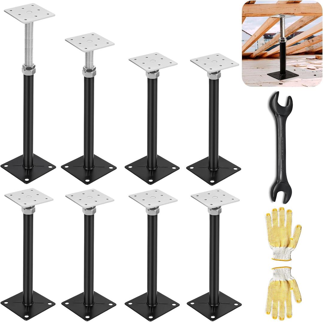 8 Pcs Adjustable House Floor Jacks 11-16" Height Range Screw Jack Post for Floor Joist, 5000 lbs Load Capacity, Temporary Support for Leveling Sagging Floor Repair, RV Step Stabilizer, Black